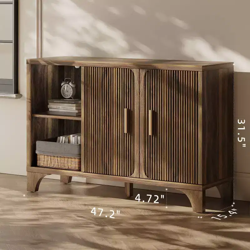 Modern Storage Cabinet with Adjustable Shelves, Durable Wood Frame, Raised Base and Multi-Purpose Home Organization