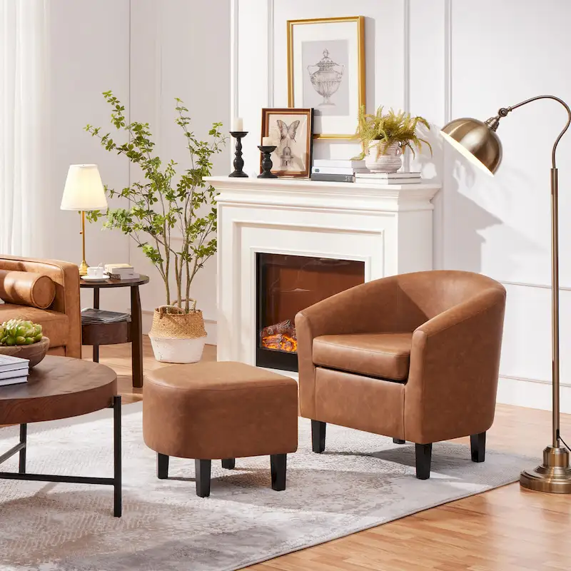 Yaheetech Accent Chair Faux Leather Club Chair and Ottoman Set