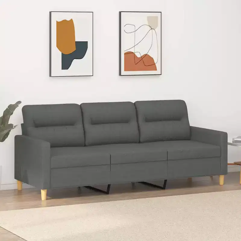 Dark Gray Polyester 3-Seater Sofa
