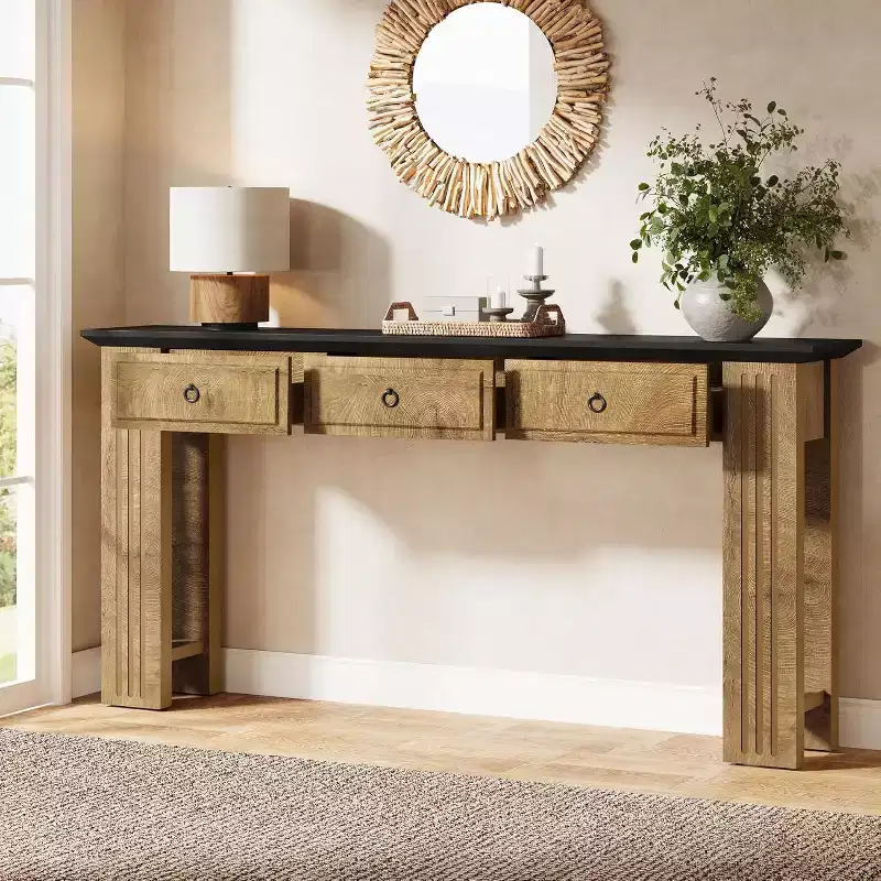 Lantine 63 Console Table with 3 Drawers, Farmhouse Sofa Table Behind Couch, Rustic Entryway Furniture for Hallway, Living Room