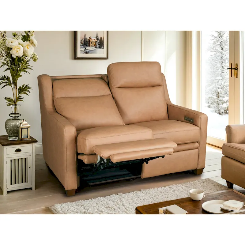 Genuine Leather Recliner Sofa 56 Triple-Motor Power Zero-Wall Reclining Loveseat with USB&USB-C Port