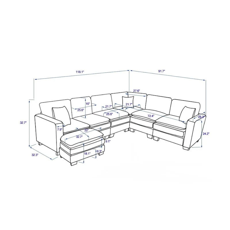 White 118.1 Luxurious U-Shaped 6-Seater Sofa
