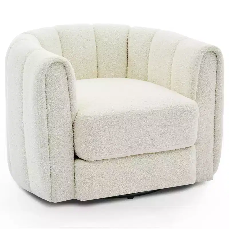 Acekool Swivel Barrel Chair, Velvet Modern Accent Armchair with Striped Backrest for Living Room Bedroom