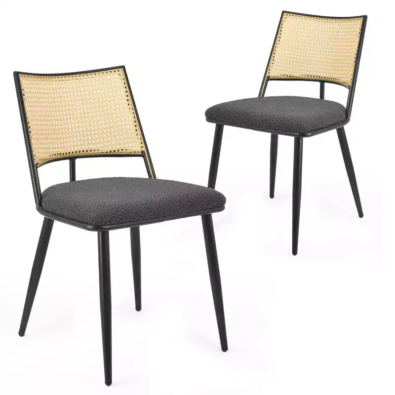 Mid-Century Dining Chairs, Rattan Dining Chairs with Metal Frame, Boucle Dining Room Chairs for Dining Room, Kitchen
