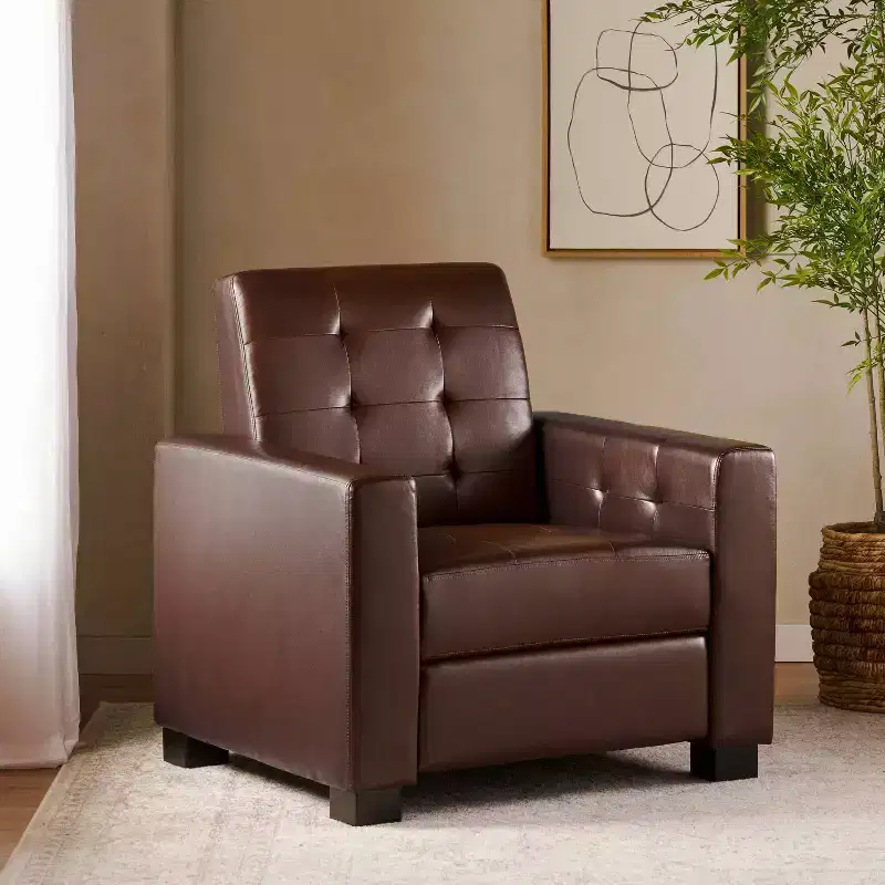 Contemporary Tufted Faux Leather Pushback Recliner Chair