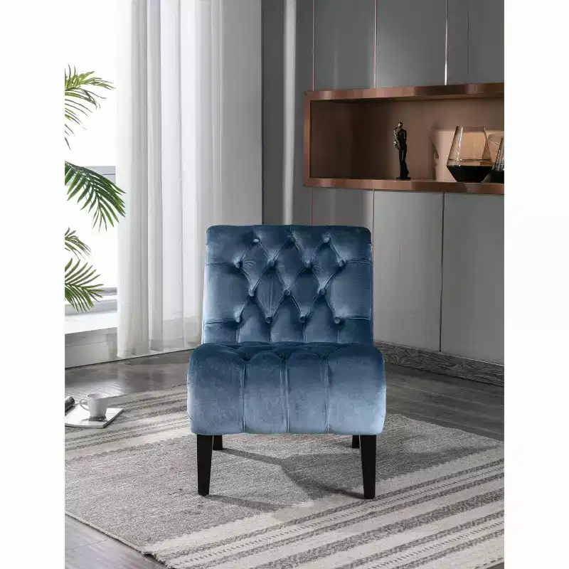 Okak Modern Armless Velvet Accent Chair, Upholstered Fabric Button Comfortable Chair with Wooden Legs