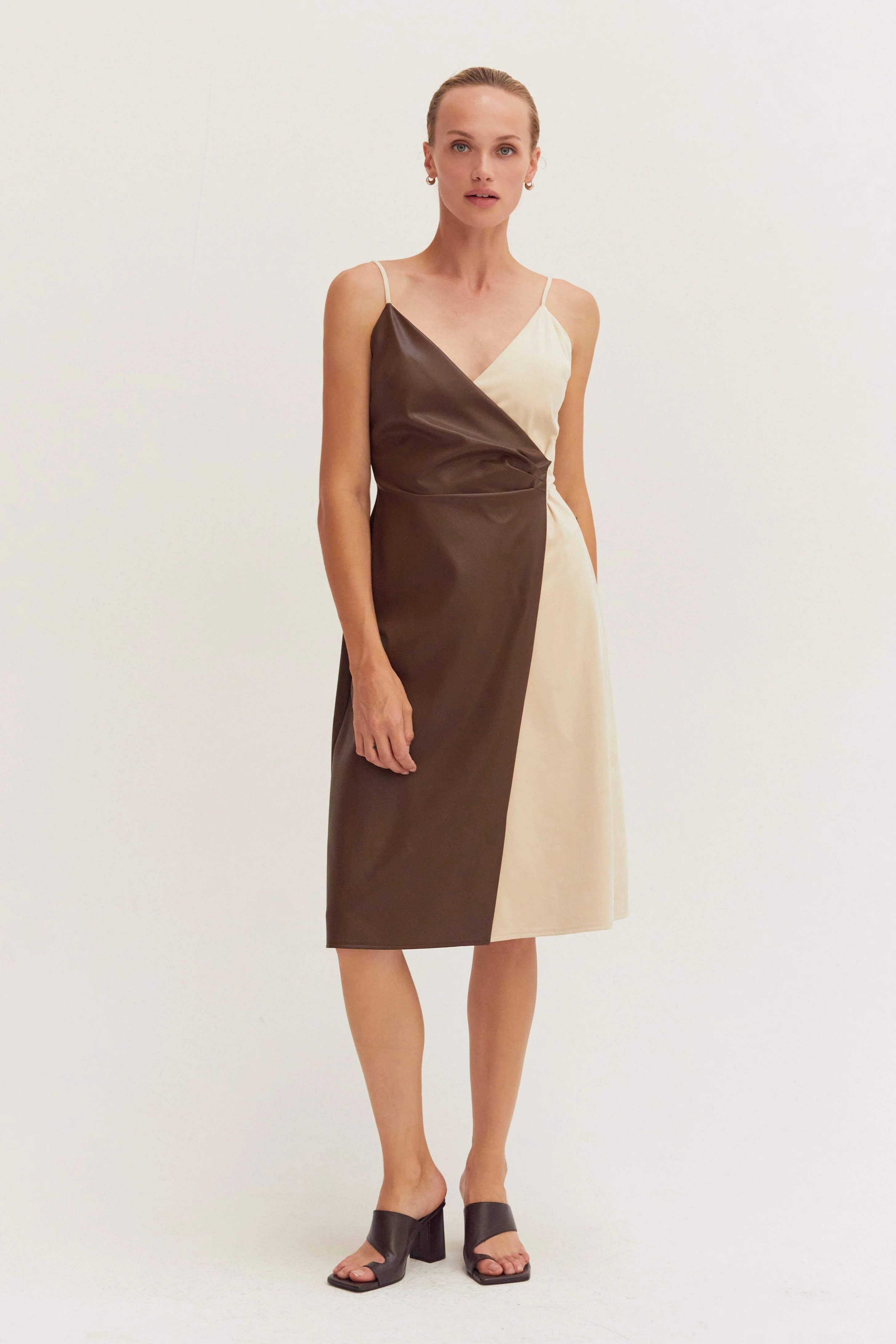 Mixed Media Wrap Midi Dress