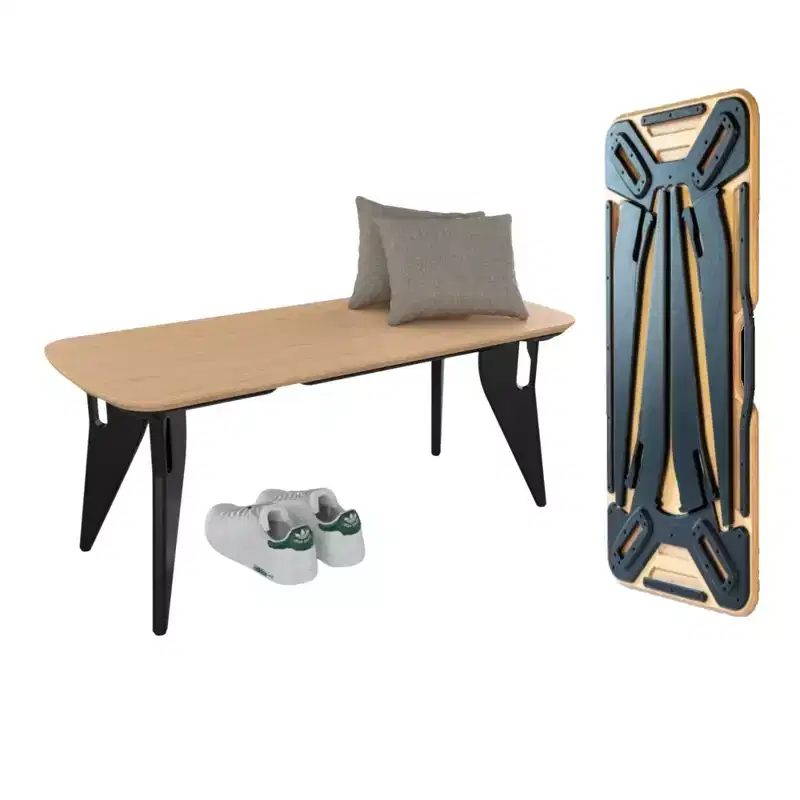 Hoek Bench, 42 x 18, Tool-Free One-Click Assembly, Minimalist & Sustainable Dining Seating, Modern Space Saving, Foldable & Portable