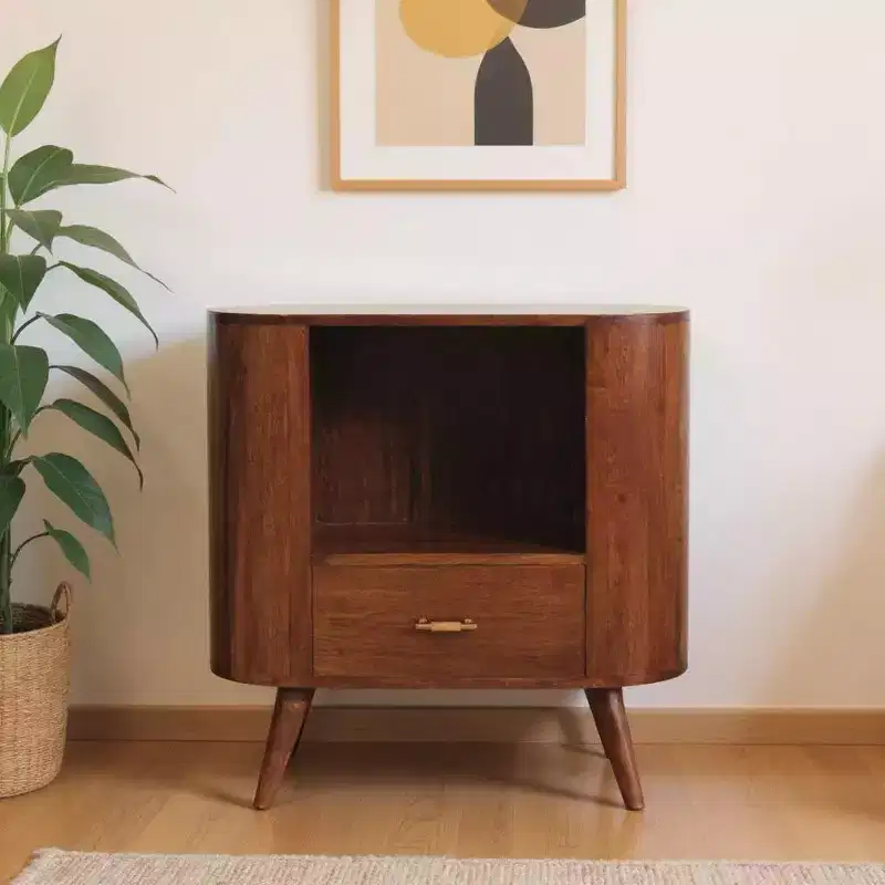 30 Chestnut Solid Wood Oval Accent Cabinet With One Drawer