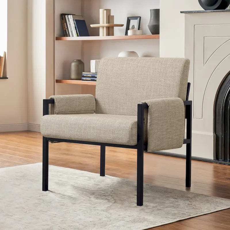 Upholstered Accent Chair with Metal Frame & High-Density Sponge – 330 lbs