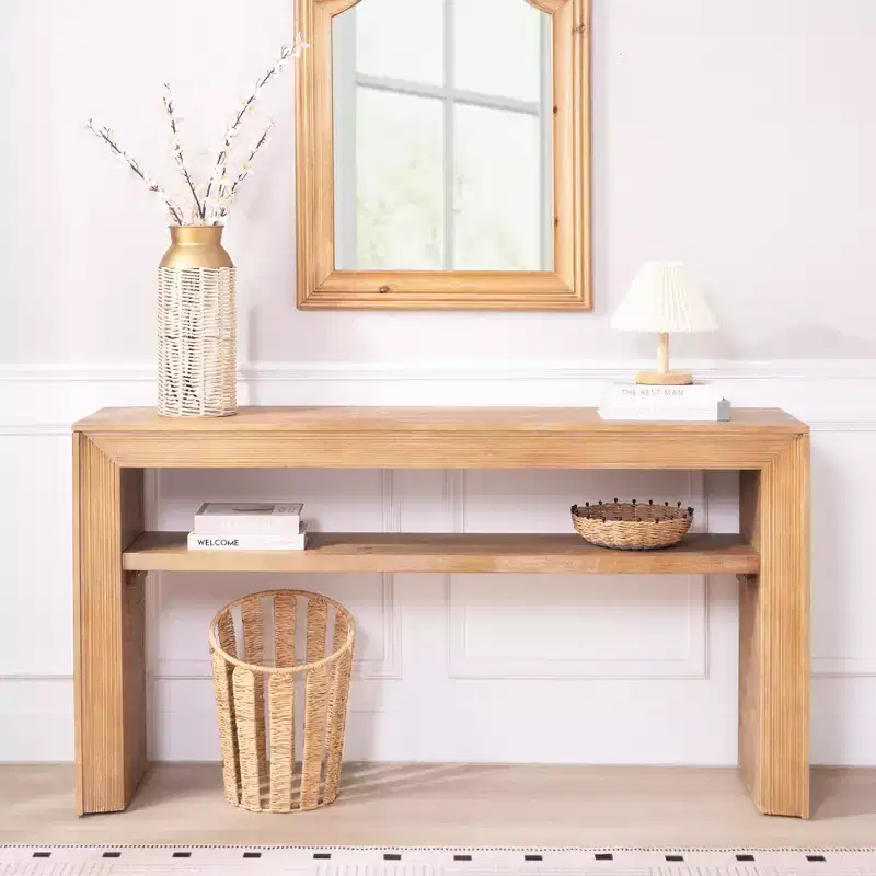 GDFStudio Oakmere Farmhouse Wood Console Table with Storage Shelf