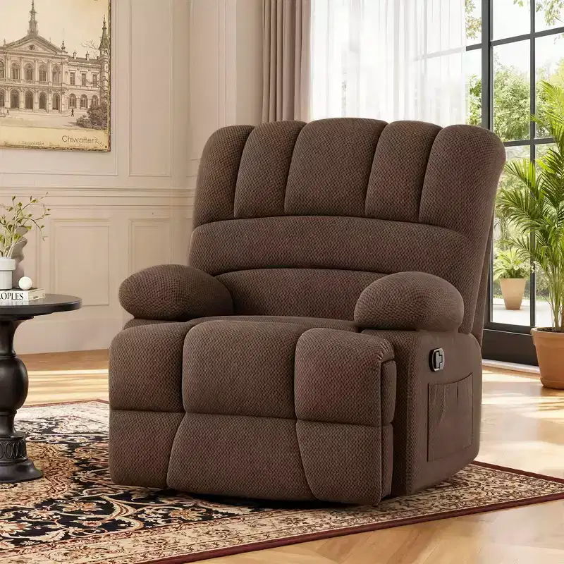 MAYEERTY Chocolate Oversized Swivel Rocker Recliner Sofa for Adults, Velvet, Perfect for Living Room