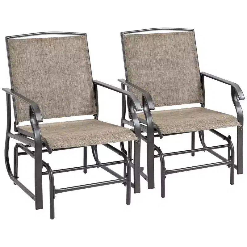 2-Piece Outdoor Glider Chair Set with Breathable Mesh Steel Frame Dark Brown