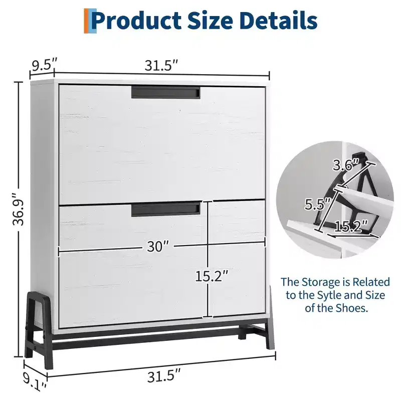 Shoe Storage Cabinet with 2 Flip Drawers, Freestanding Shoe Organizer, Narrow Shoe Rack Cabinet for Entryway, Foyer, Hallway, Living Room