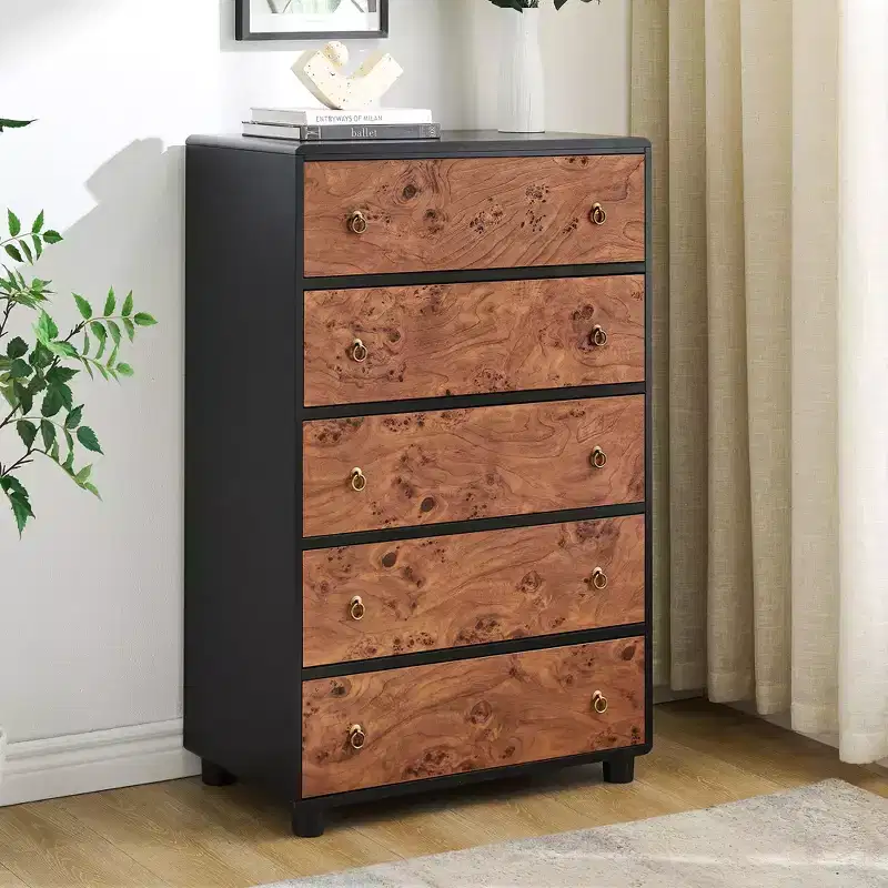5-7 Drawers Dresser, Modern Chest of Drawers with Natural Texture, Curved Profile Design, TV Stand, Natural Oak