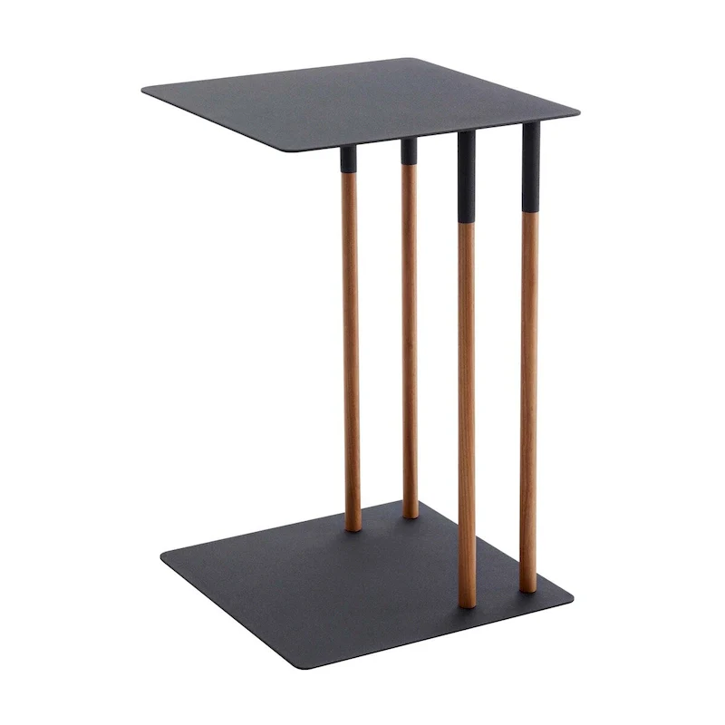 C-Shaped Side Table, Steel Frame with Wood Legs, Holds 11 lbs - 13.78