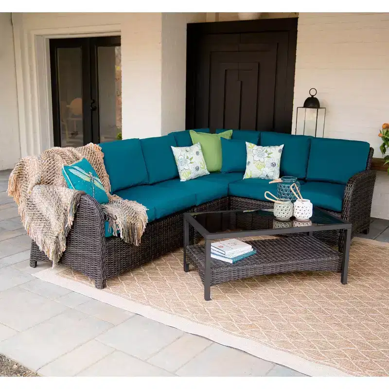 Leisure Made Jackson 5pc Wicker Sectional in Peacock Fabric