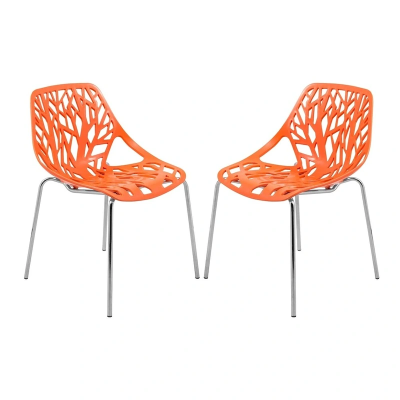 Asbury Stackable Dining Chair with Chrome Legs (Set of 2) Modern Cut-Out Design Backrest Side Chair