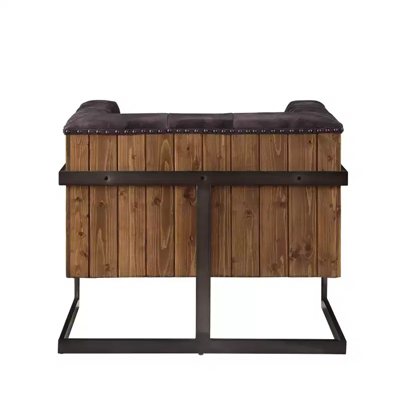 31" Accent Chair Antique Black Top Grain Leather/Rustic Oak -Furniture: No Assembly, Metal Frame, Spot Clean