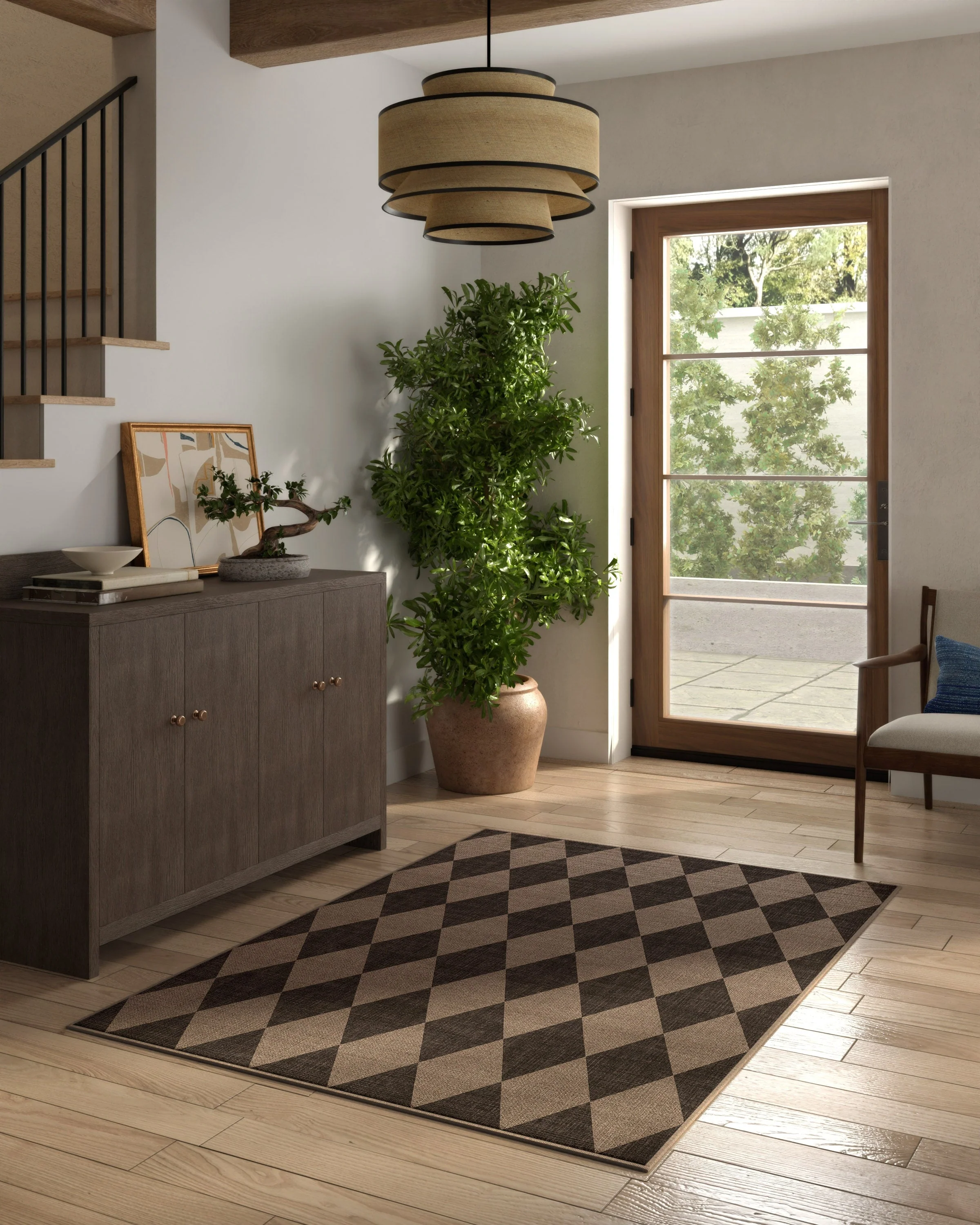 Italian Palatial Recycled Polyester Flatwoven Rug with Washable Soft Black Harlequin Pattern for Living Room & Study