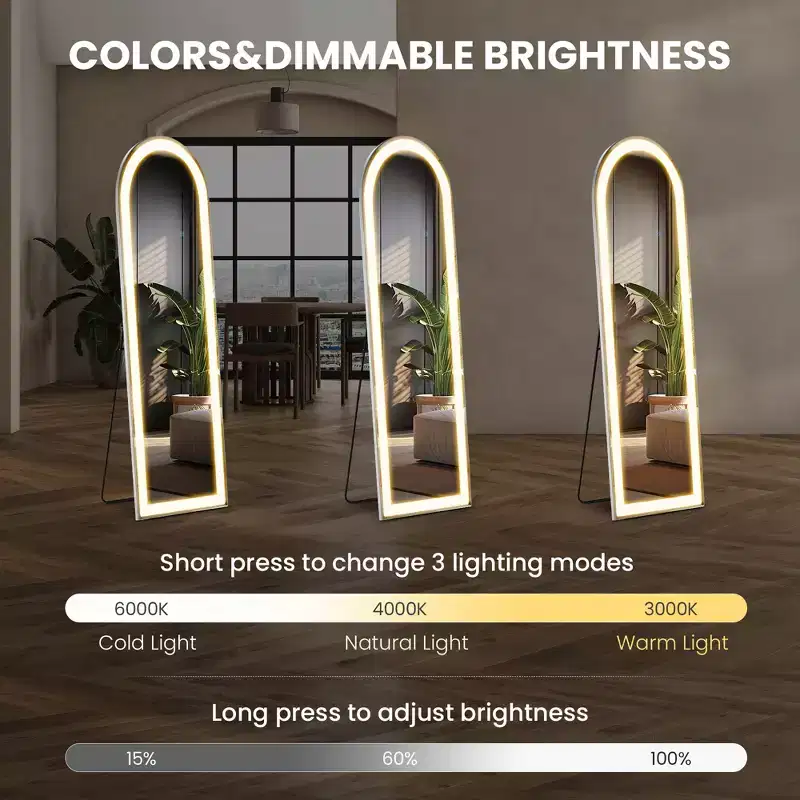 Bestier Full Length Mirror with LED Lights, 60 Floor Mirror with Aluminum Alloy Frame, Standing or Wall-Mounted Full Body Mirrors for Living Room