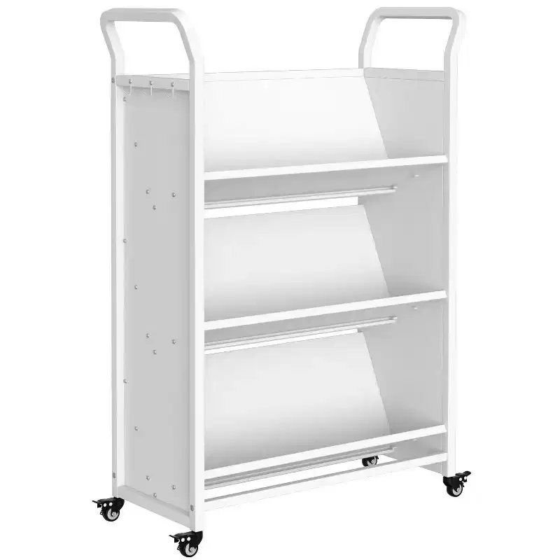 Heavy-Duty Single Sided V-Shape Rolling Book Cart with Locking Wheels for Office, School & Home