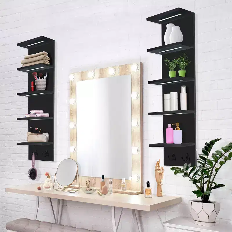 5 Tier Wall Mounted Floating Shelf Unit with LED Lights