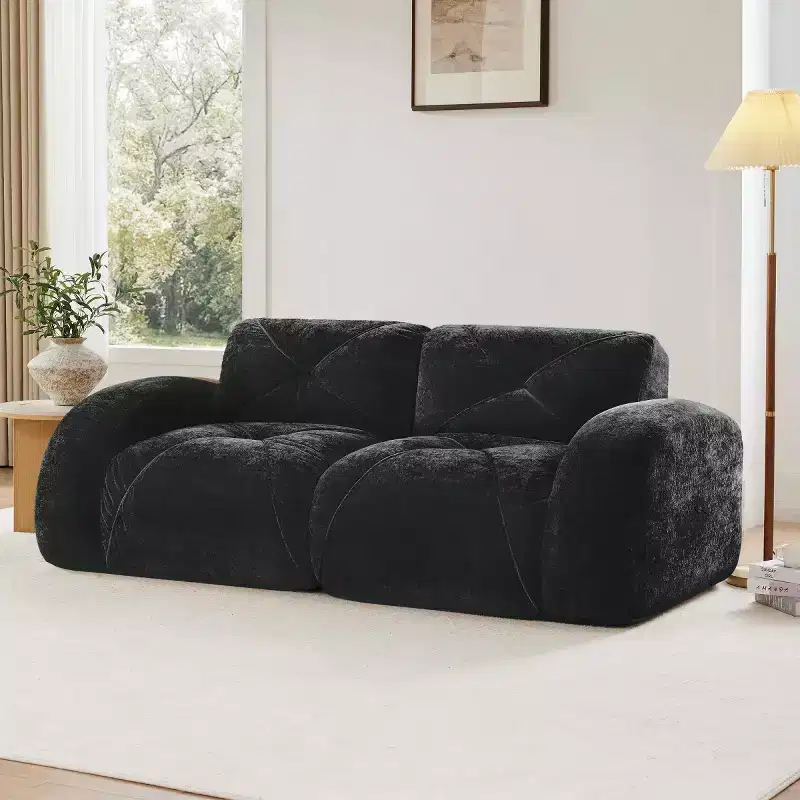 Modern Cloud Sectional Sofa, 2-Seater Small Sofa with Soft Velvet Fabric and 32D High-Density Sponge for Living Rooms or Apartments-Panipeachy