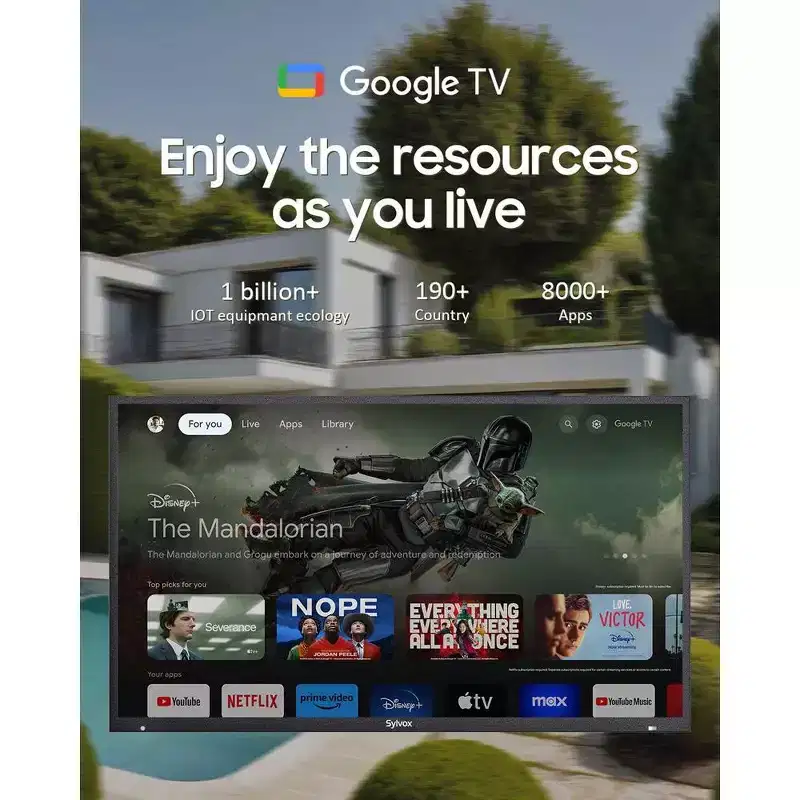 SYLVOX Smart Outdoor TV, 55 4K 2000 Nits QLED Google TV, IP55 Waterproof TV with Dolby Atmos, All Weatherproof TV for Full Sun (Pool Pro QLED 2.0)