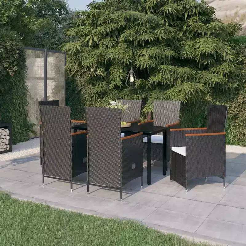 vidaXL Garden Dining Set Black PE rattan Large Adjustable Armrests