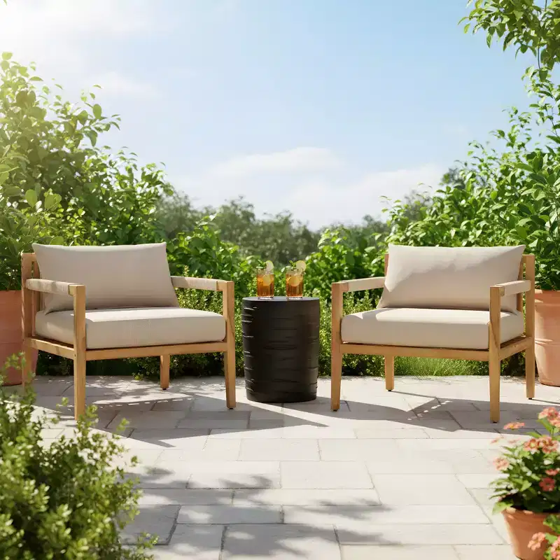 Christopher Knight Home Akash Modern Patio Seating Set with Lightweight Concrete Side Table and Acacia Wood Chairs