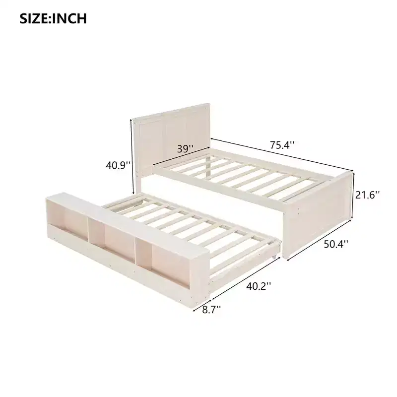 Luxystar Modern Wood Platform bed with Headboard, Trundle and Storage Cabinet