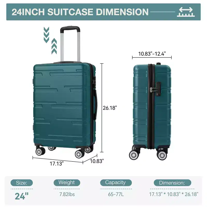 24 inch Expandable Hard Shell Carry On Luggage with Spinner Wheels, Hardside Carry On Suitcase with Tsa Lock, Lightweight Hardshell Suitcase
