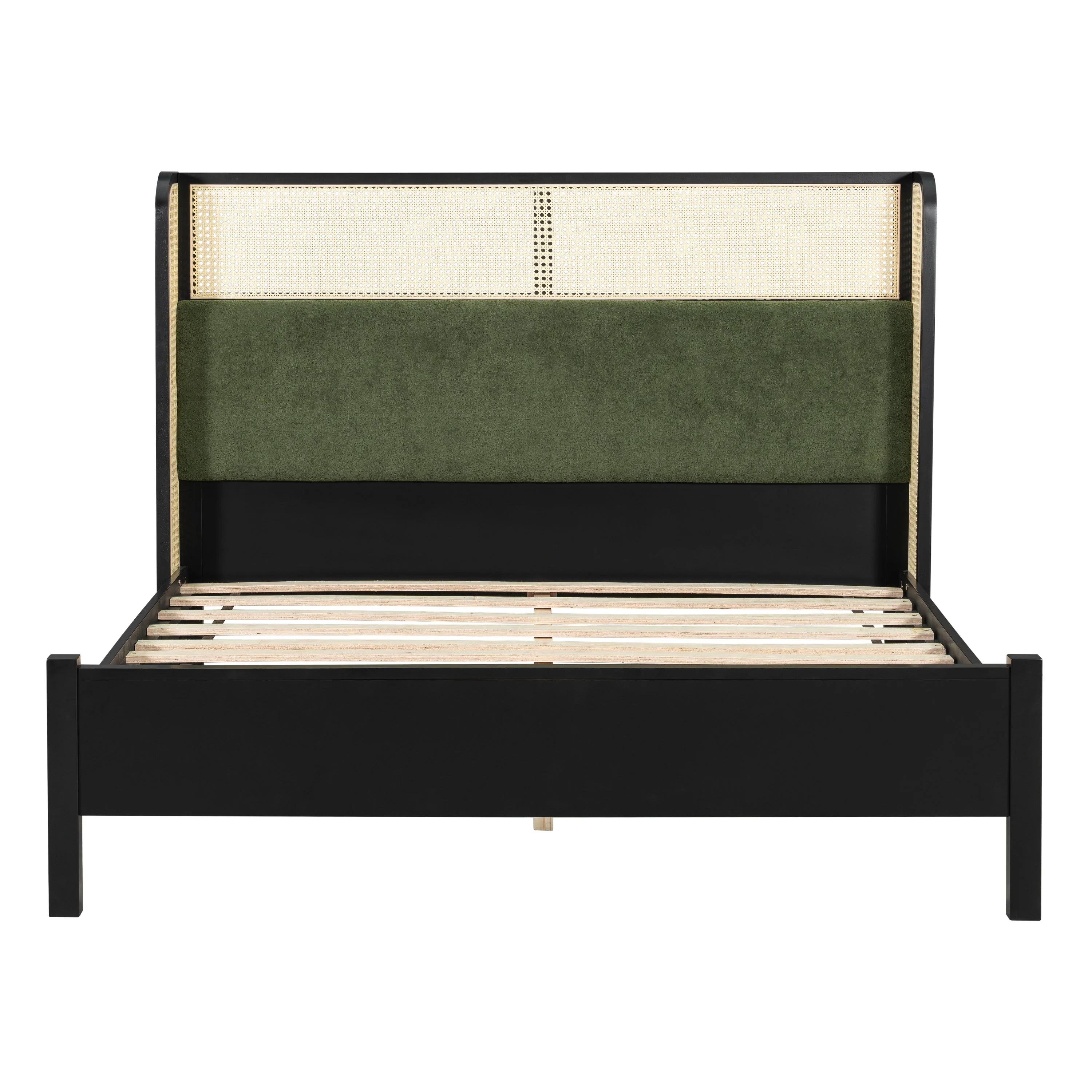 Bed Frame with Solid Wood Headboard, Black with Green