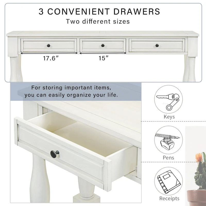 Merax 64 Long Extra-thick Console Table with Drawers and Shelf