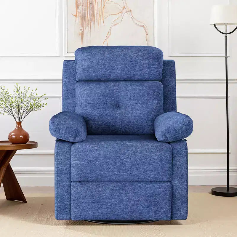 MAYEERTY Blue Small Swivel Rocker Recliner Space Saving Design for Women Fits Bedroom Living Room