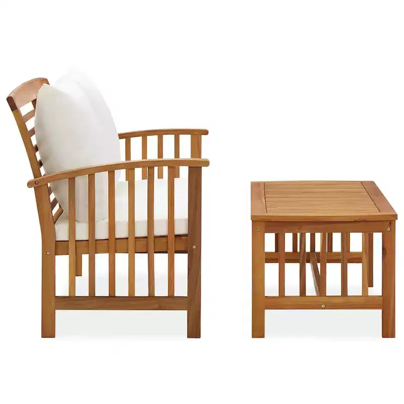 vidaXL Garden Lounge Set Cream white cushions, Natural wood