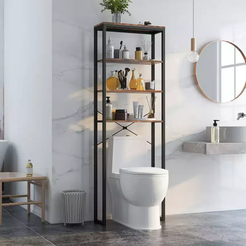 Costway 4-Tier Over the Toilet Storage Rack Freestanding Bathroom Organizer Rustic Brown