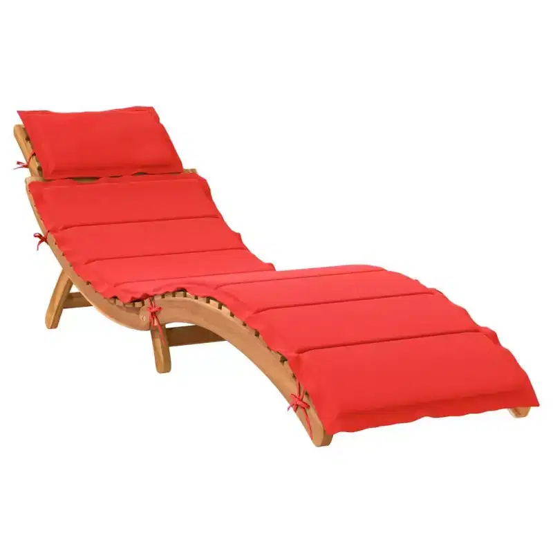 vidaXL Patio Sunlounger Set of 2 Red, Natural Solid Acacia Wood, Polyester