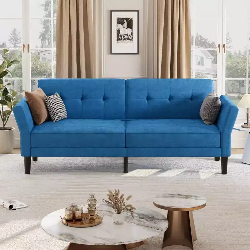 89 Inch Futon Sofa Bed, Convertible Sleeper Sofa with Adjustable Backrest & Armrest, Modern Futon Couch Bed