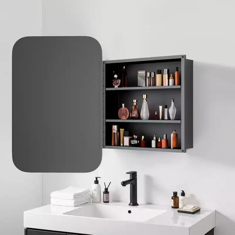 MAYEERTY 24 x 16in Modern Rectangular Bathroom Medicine Cabinets, Metal Framed Wall Mirror with Storage, Black