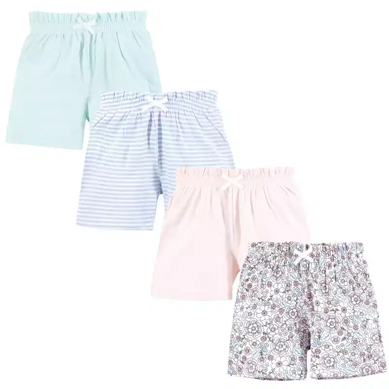 Hudson Baby Infant Girls Shorts Bottoms 4-Pack, So Pretty Flower