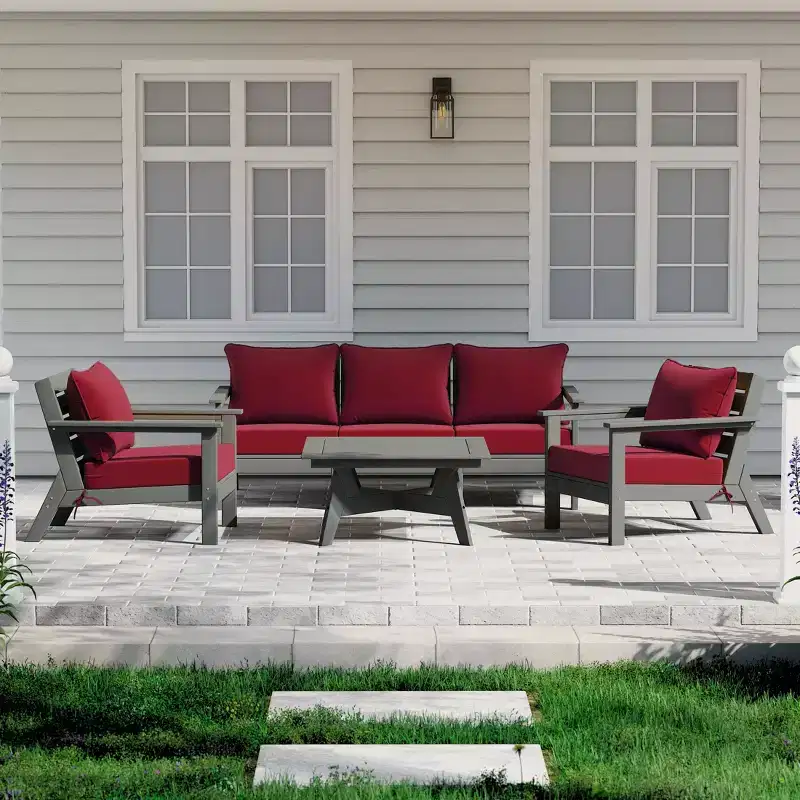 WestinTrends Avalon Outdoor 6-Piece Modular Sectional Patio Furniture Sofa Set, Gray/Red