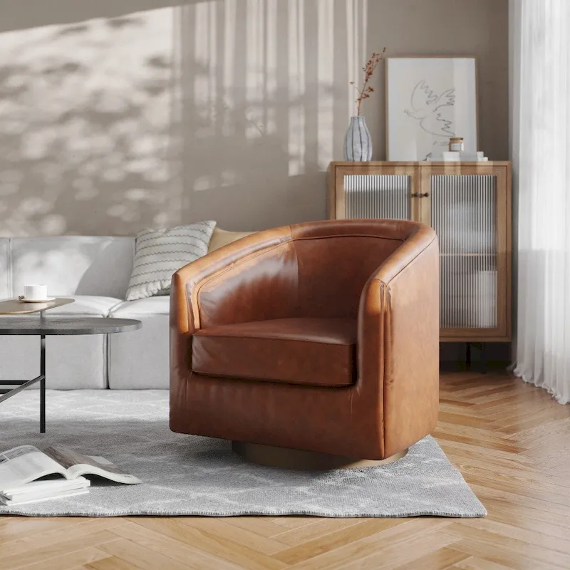 Traditional Club Style Upholstered Accent Chair with 360 Swivel Metal Base