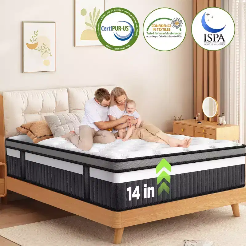 14 Inch King Size Memory Foam Mattress, Hybrid Innerspring Mattress in a Box, Silent Pocket Coils for Motion Isolation & Pressure Relief, Medium Firm