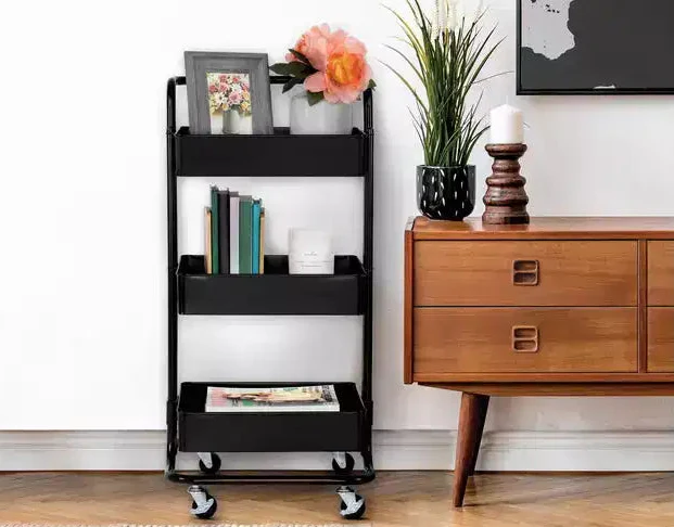 3-Bin Metal Rolling Storage Organizer Cart with Handle