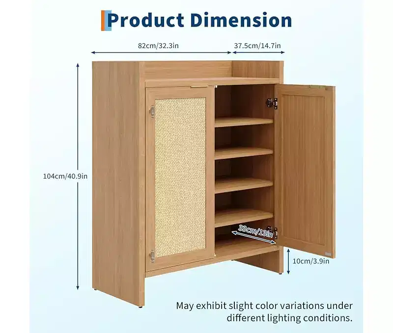 Rattan Shoe Storage Cabinet with Ventilated Doors & Adjustable Shelves