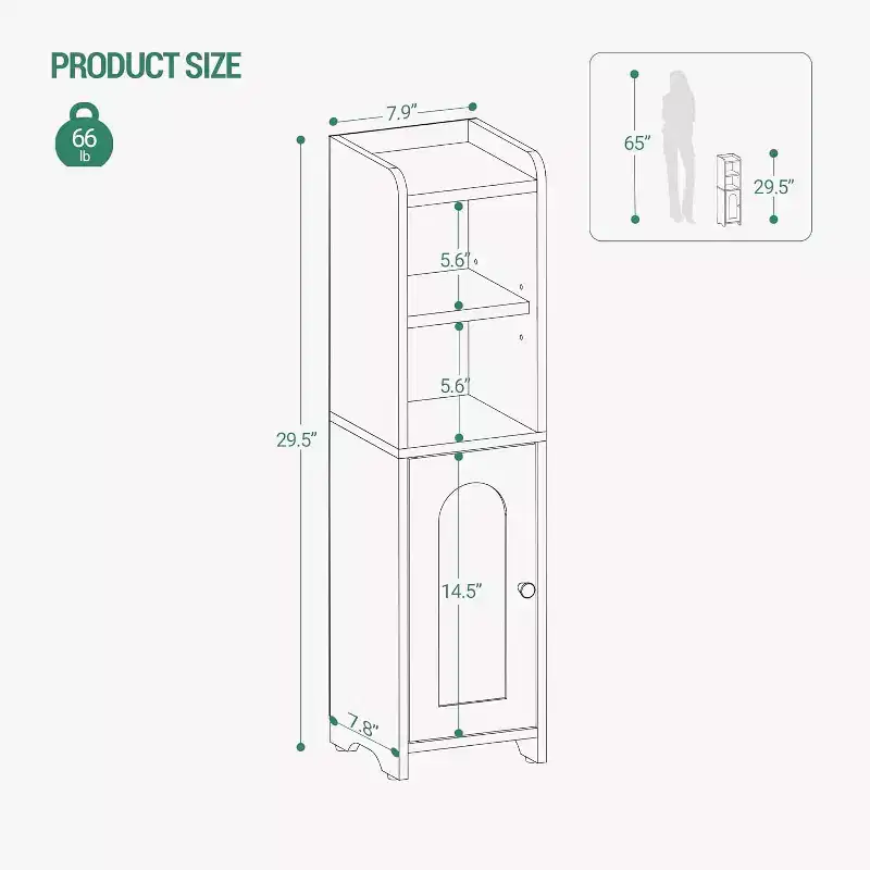 Dcolora Bathroom Storage Cabinet, Corner Floor Cabinet with Doors and Adjustable Shelf, Narrow Toilet Paper Cabinets