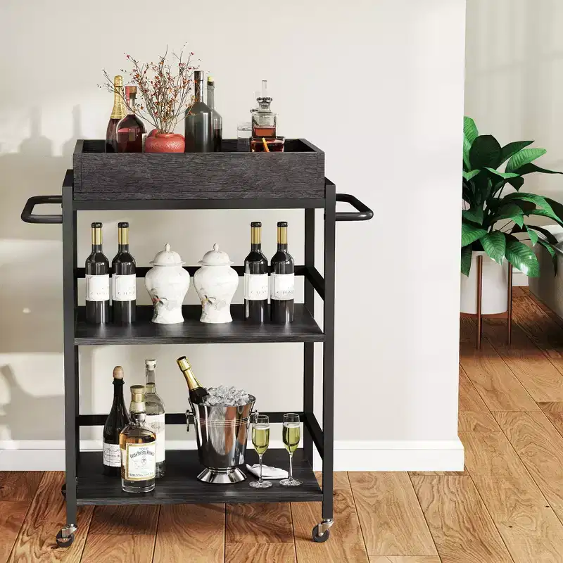 3 Tier Kitchen Rolling Cart with Lockable Wheels and Storage Box