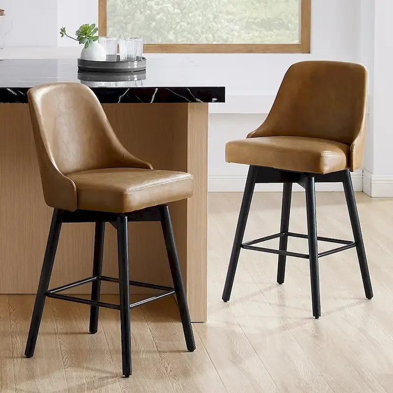 Set of 2 Upholstered Counter Height Swivel Barstool